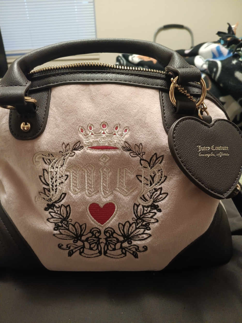 Juicy Couture Pink and Brown Crest Satchel with Heart Charm